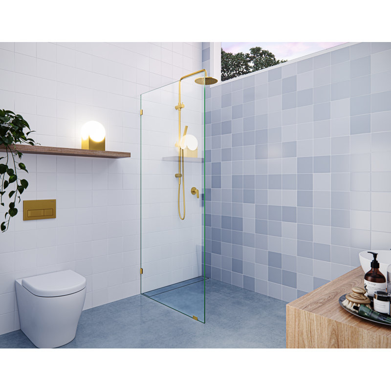 Vela 29.5 in. x 78 in. Fully Frameless Single Fixed Shower Panel, Satin Brass