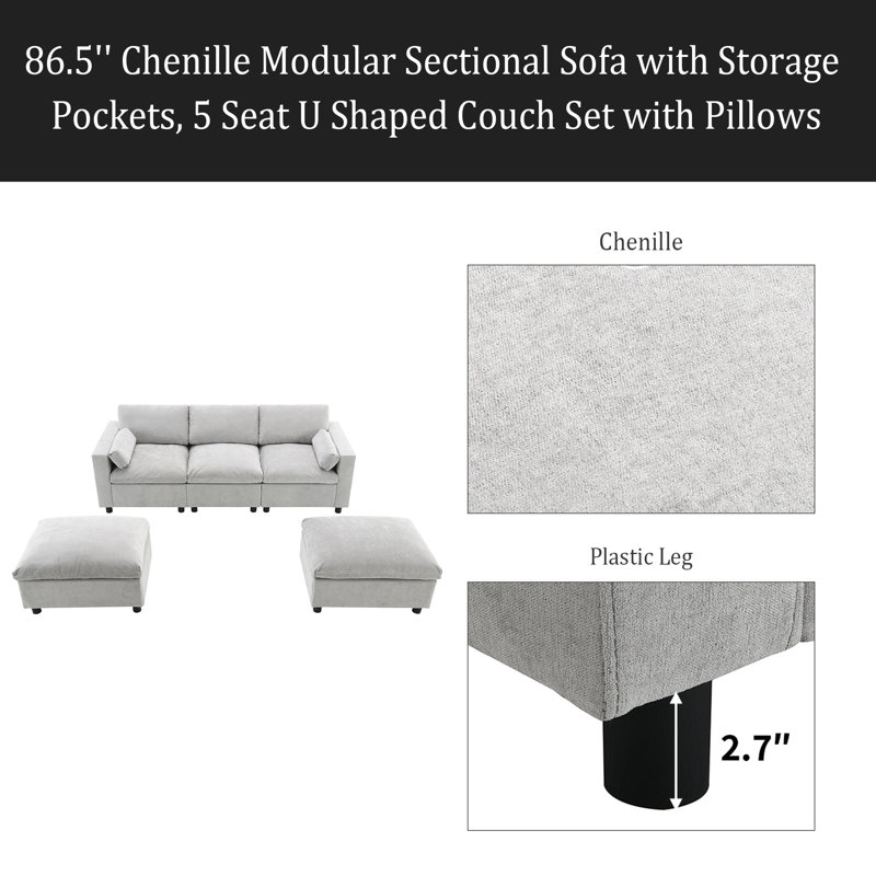 Canapé modulaire Chenille, Chenille gris moyen