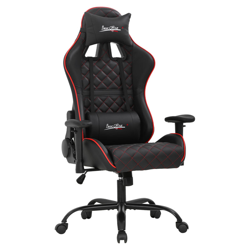 Fauteuil de jeu ergonomique avec soutien lombaire avec appui-tête et accoudoirs réglables, Rouge