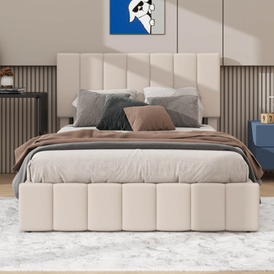 An Upholstered Platform Bed Showcasing A Hydraulic Storage Mechanism