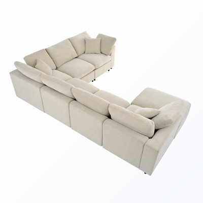 7-Seater Sectional Sofa with Movable Ottoman