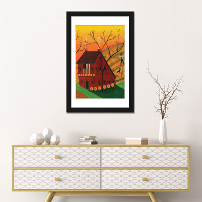 Sunset Pumpkin Saltbox - Wall Art Print - Framed Fine Art Paper