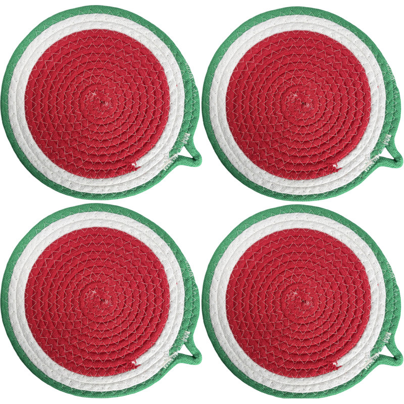 Polyester Round 4 Piece Trivet Set, Red/Green/White