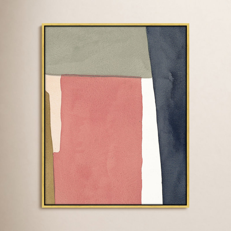 Art mural rose chaud et indigo, Toile avec cadre doré, H 25 po x l 20 po x P 1,4 po