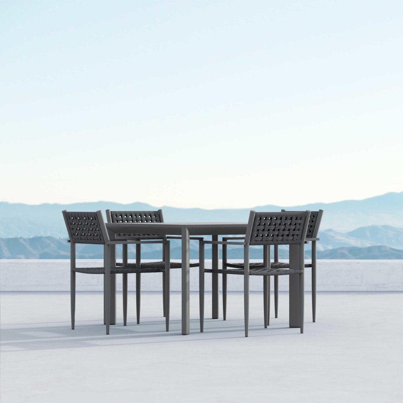 Porto Power Coated Aluminum Dining Table, Matte Charcoal
