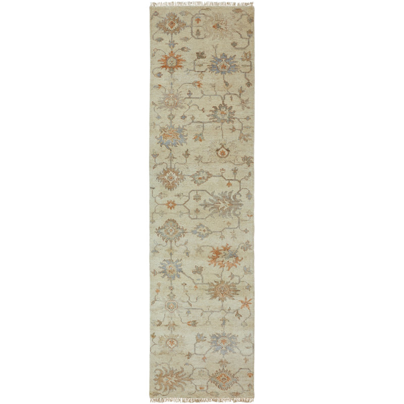 Wool Oriental Area Rug in Ivory, Runner 2'6" x 12'