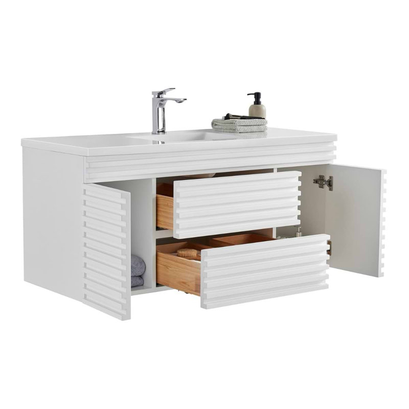 Gibson 48" Wall Mounted Single Bathroom Vanity with Top, White, 24"