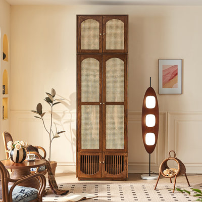 Armoire de rangement à deux portes en rotin blanc de style médiéval
