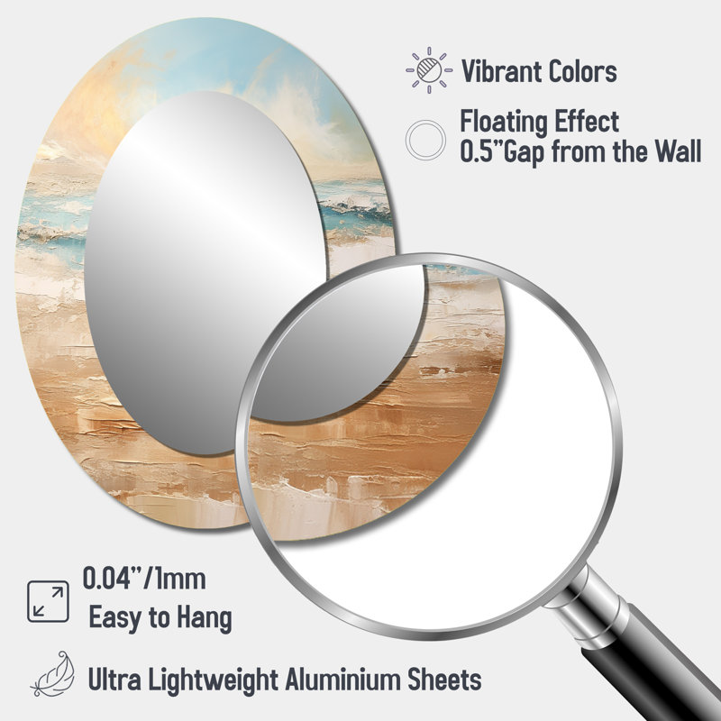 Golden And Blue Beach Tranquility II - Beige Coastal Oval Wall Mirror, 40" x 30"