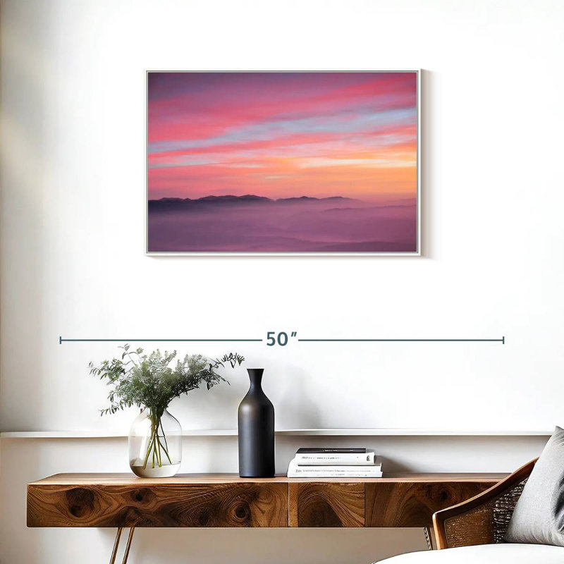Lever de soleil rose, 31 po x 21 po, Cadre flottant blanc