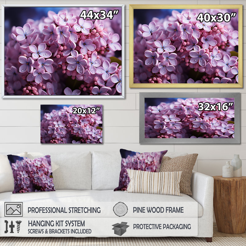 Lilas roses photo harmonie sur toile, H 30 po x l 40 po x P 1,5 po, Cadre flottant doré