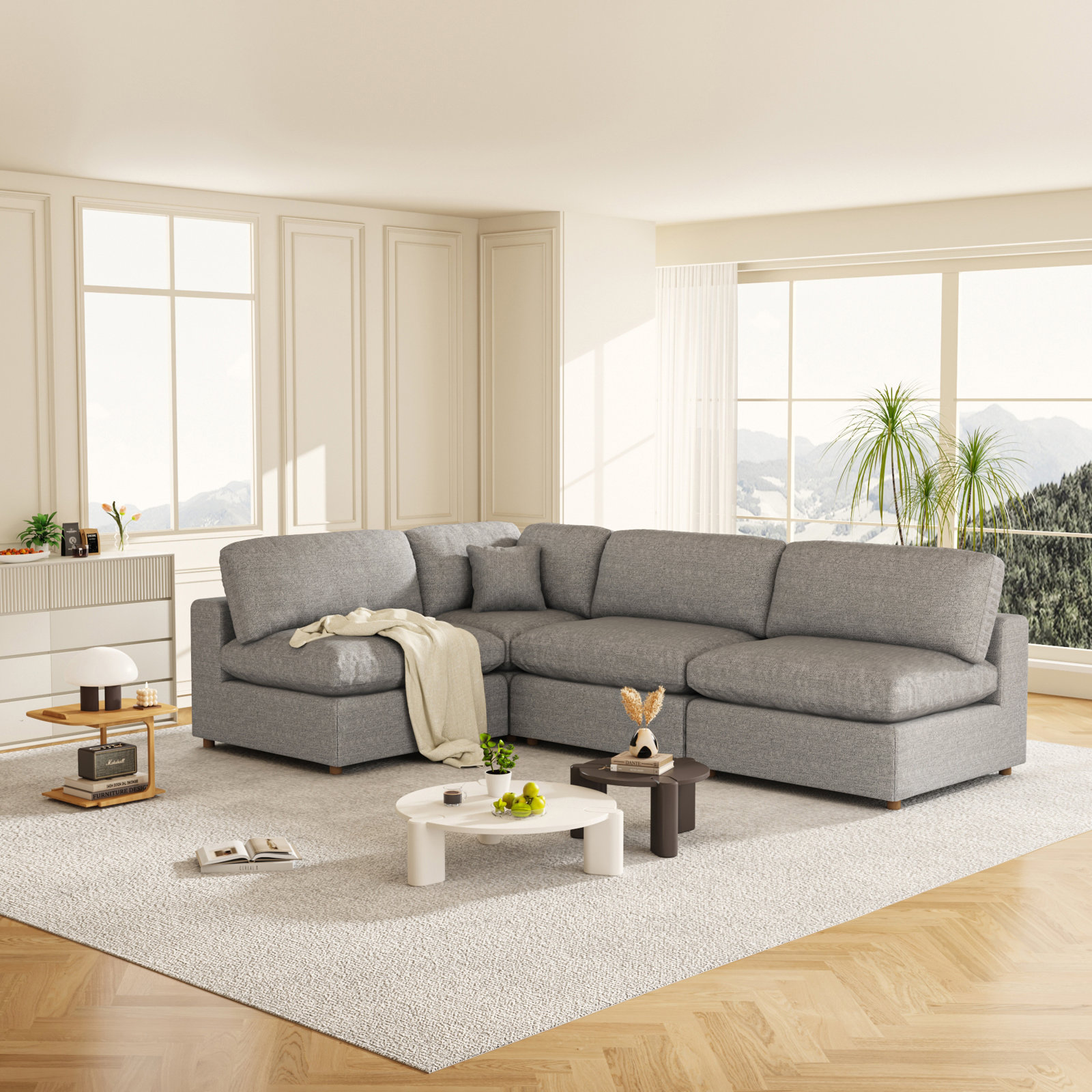 Jossa Upholstered L-Sectional, Gray Linen Blend