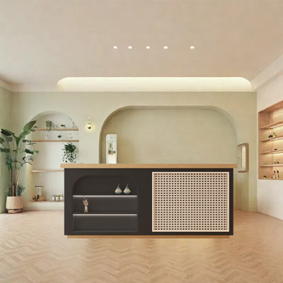 86.61-inch Vintage Style Front Desk, Checkout Counter & Computer Desk – Elegant and Practical for Commercial Use by OX Art Reception Desk