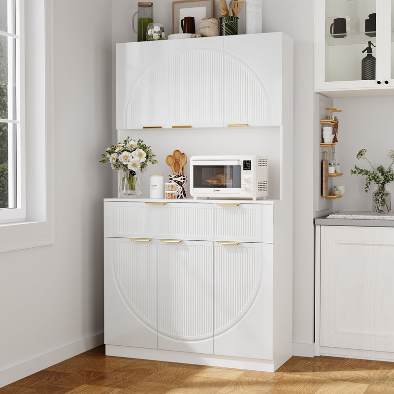 Armoire de rangement 71 po avec support à micro-ondes 71 po, Blanc