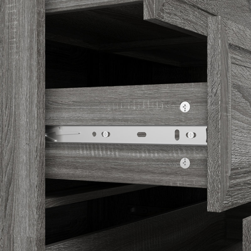 Organisé - Commode 5 tiroirs 31,7 po avec côtés en X, armatures biseautées et poignées en bronze antique