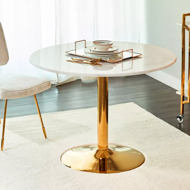 Round with Stainless Steel Base Dining Table, Gold