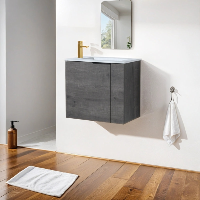 Meuble-lavabo simple 22,28 po avec plateau Kadeeja, Gris
