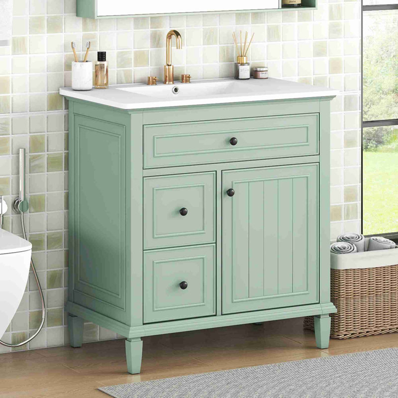 30" Bathroom Vanity with Sink, Green, Black