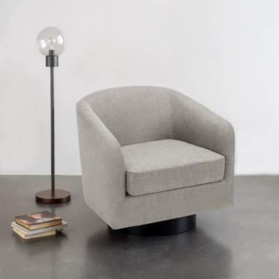 Applewold Upholstered Khaki Cotton Blend Swivel Barrel Chair with Solid Wood Base