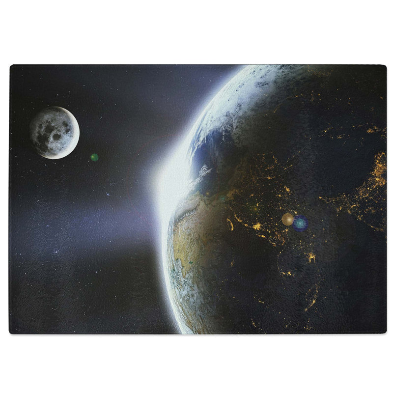 Tempered Glass The Moon and Planet Earth Chopping Board, 28.5 cm W x 20 cm L