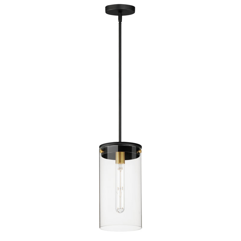 Luminaire suspendu géométrique unique à 1 lumière Pinn, Noir / laiton satiné