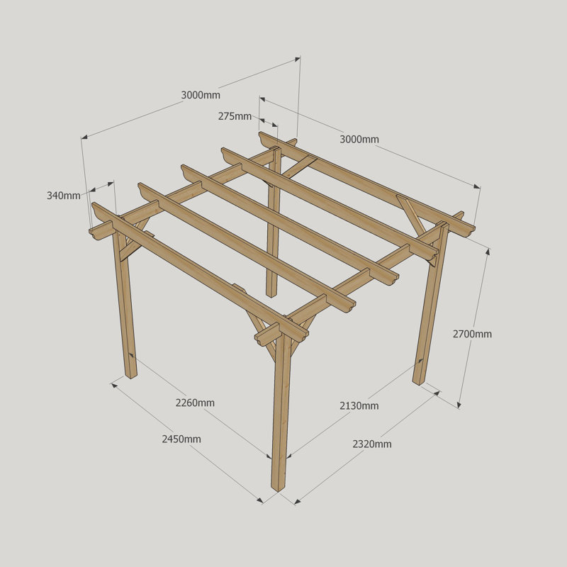 Pollitt Manufactured Wood Pergola, Rustic Brown, 248cm H x 300cm W x 300cm D