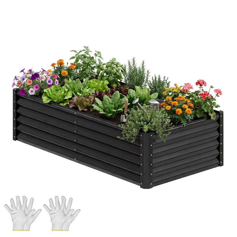 Seiter 6X3x3ft Metal Outdoor Raised Garden Bed with gloves,Black, Black, 36" H x 72" W x 36" D