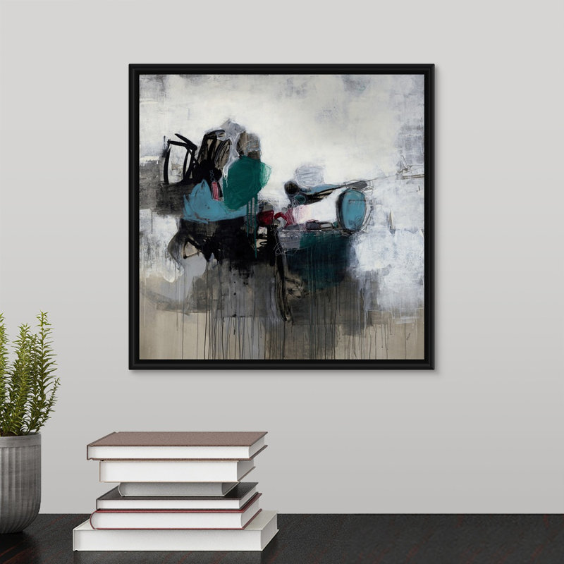 « time trial », peinture sur toile, H 13,7 po x l 13,7 po x P 1,75 po, Cadre flottant noir