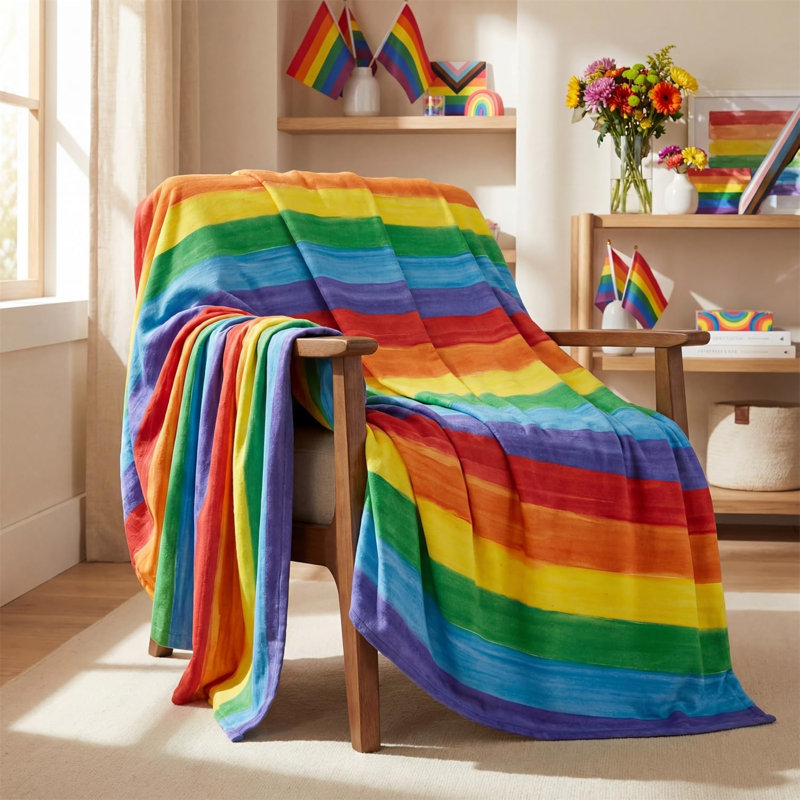 Jeté en flanelle LGBT, LGBTQ + Pride Flag Rainbow, L 50 po x l 40 po