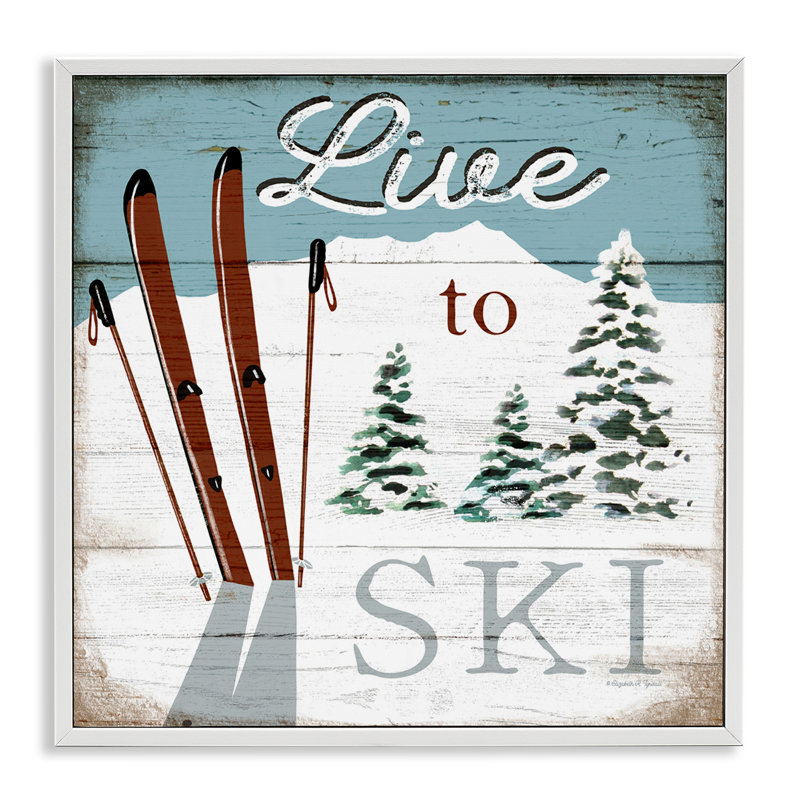 «Live To Ski», art nautique rustique par Elizabeth Tyndall, H 12 po x l 12 po, Giclée encadrée blanc bord de mer