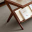 Table basse Mid-Century moderne en rotin Boho avec plateau en verre ondulé et rangement - Structure en Z en bambou brun, fabrication robuste pour le salon, le bureau et le salon