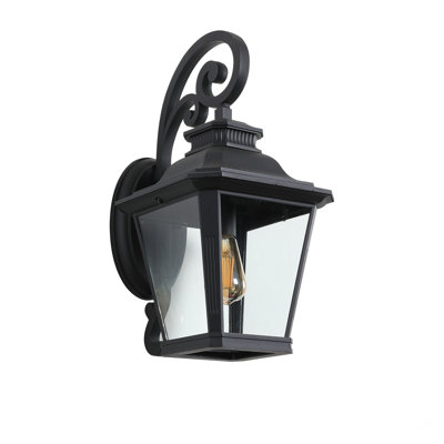 Ensemble de lanternes murales d'extérieur 21 po (H) 21 po - Applique murale rétro en métal noir et verre transparent avec volutes décoratives pour éclairage de porche, de patio et de jardin (ampoule non incluse)