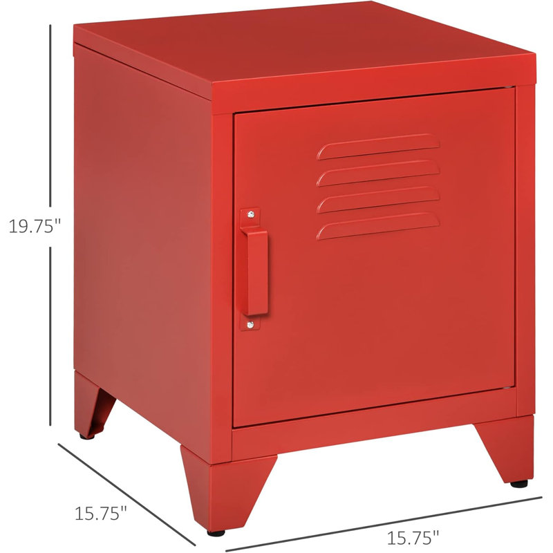 Industrial End Table, Living Room Side Table With Locker-Style Door And Adjustable Shelf