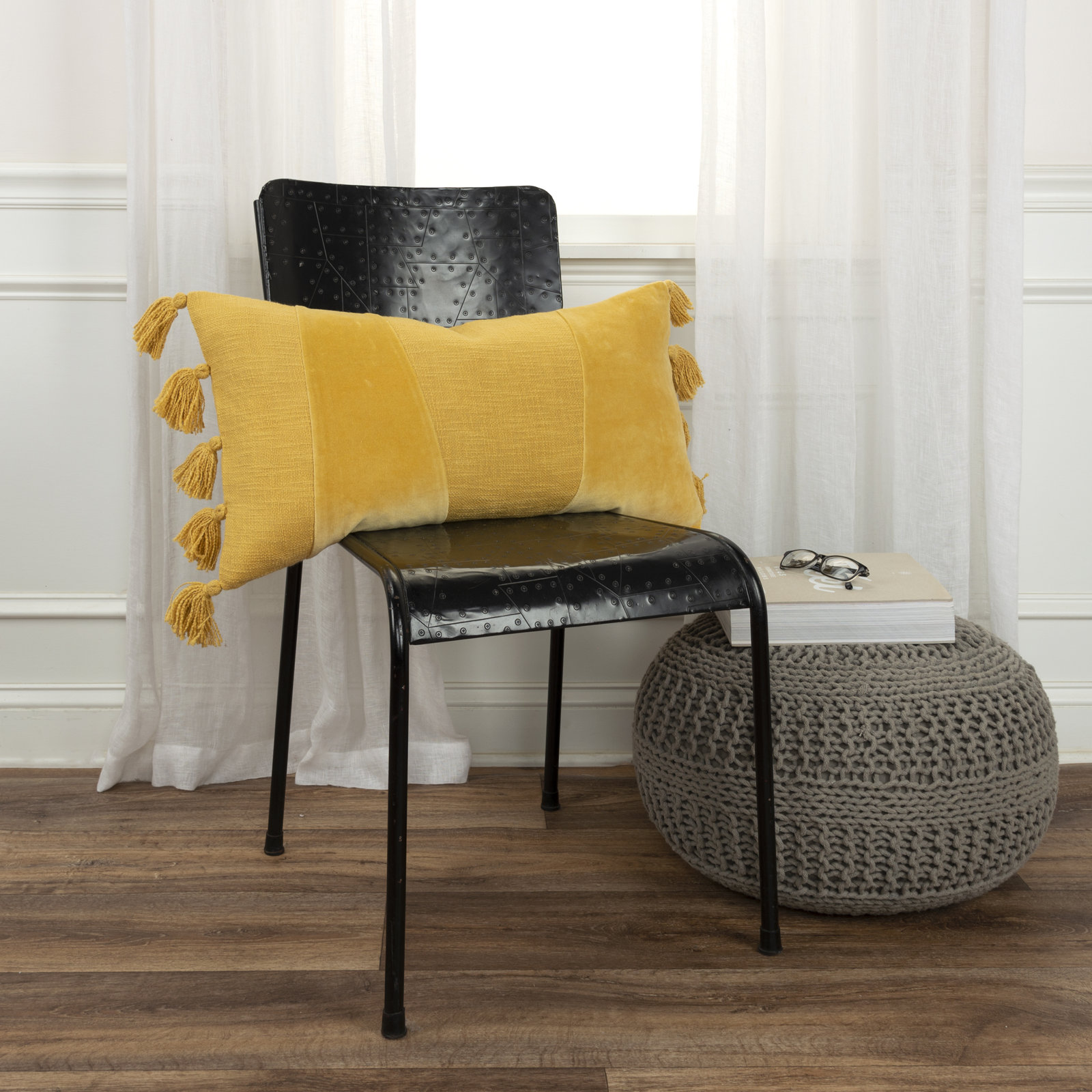 Legaspi Tassels Lumbar Throw Pillow, Yellow