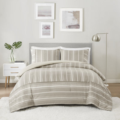 Kent 3 Piece Striped Herringbone Oversized Comforter Set
