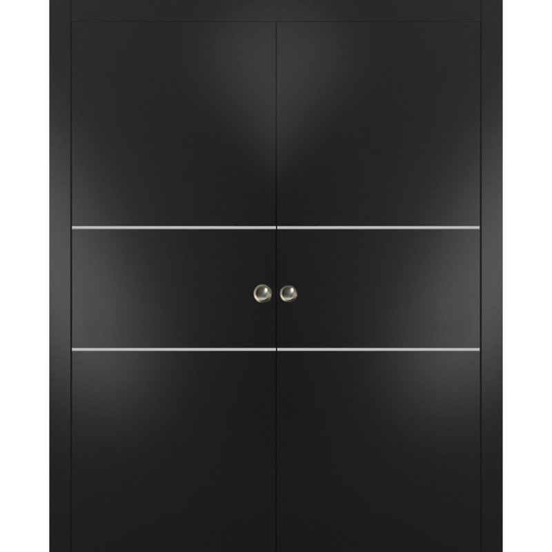 Portes françaises à panneaux, Noir mat, 56 po x 80 po