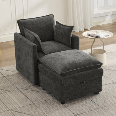 Ensemble de fauteuil et repose-pieds rembourrés avec rangement dissimulé