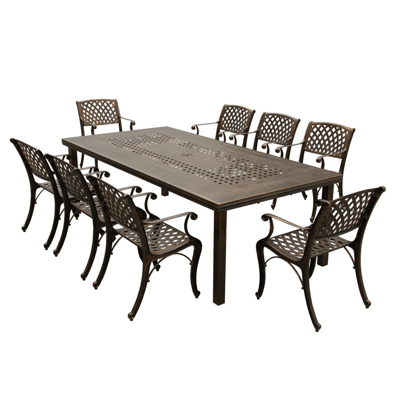 Ensemble de salle à manger rectangulaire en aluminium pour 8 personnes de 95 po Shalissa, Bronze