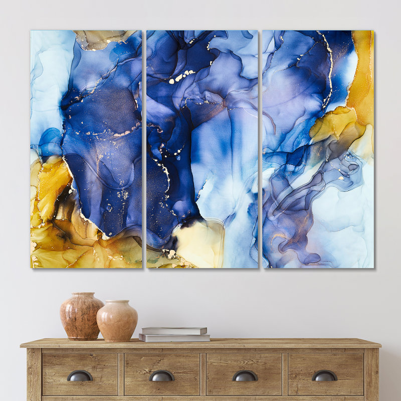 «Blue Luxury Abstract Fluid Art III», reproduction d'art sur toile moderne, H 32 po x l 48 po x P 1 po