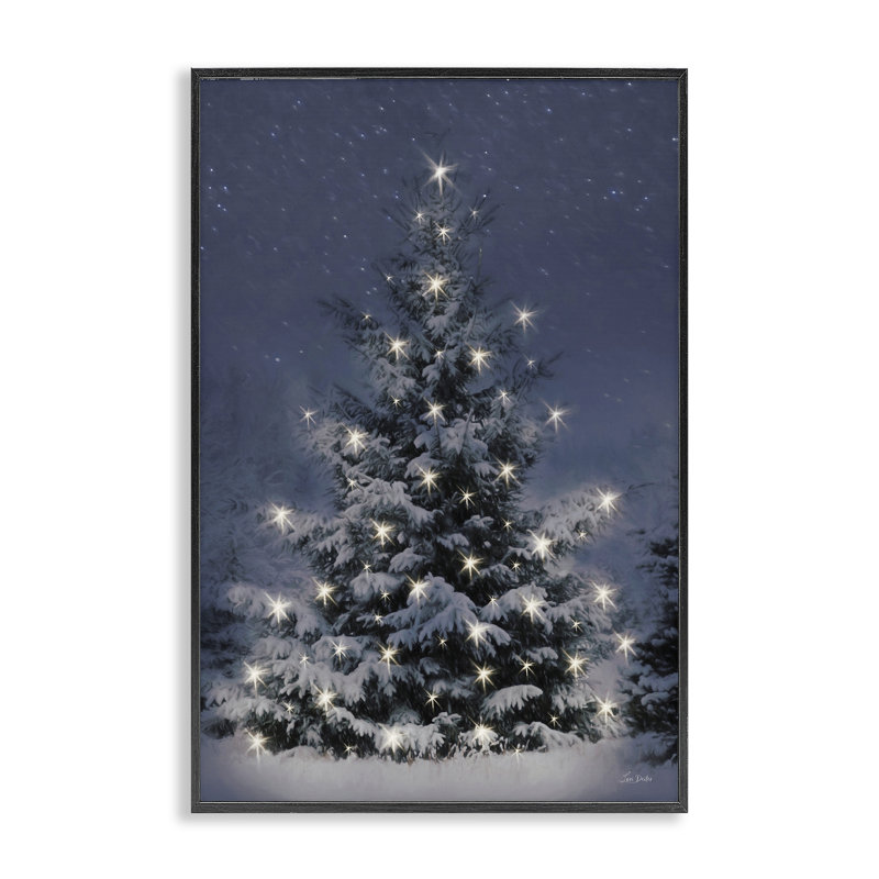 Arbre de Noël enneigé encadré, estampe numérique, conception par Lori Deiter, Giclée encadrée noir minuit, H 18 po x l 12 po