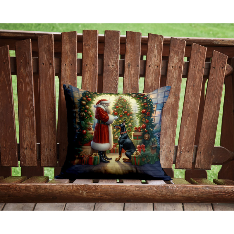 Coussin Doberman Pinscher and Santa Claus, H 14 po x l 14 po