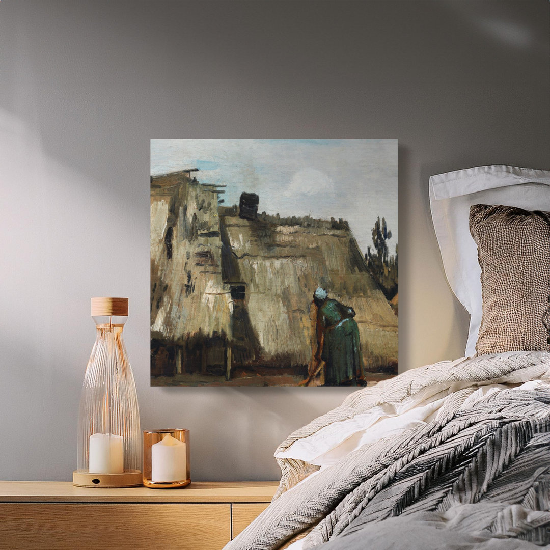 Rustic Thatched Cottage Canvas Wall Art, Vintage Rural Landscape Painting Print, Farmhouse Decor, Historical Art Lover Gift