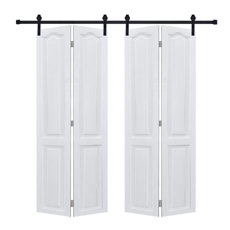 Porte coulissante double en panneaux de fibres à densité moyenne de 44 po x 84 po à deux portes pliantes fabriquées à commande numérique par ordinateur avec ensemble de quincaillerie