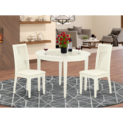 3 Piece Kitchen Table Set for Small Spaces Contains a Round Dining Room Table and 2 Linen Fabric Dining Chairs, Linen White