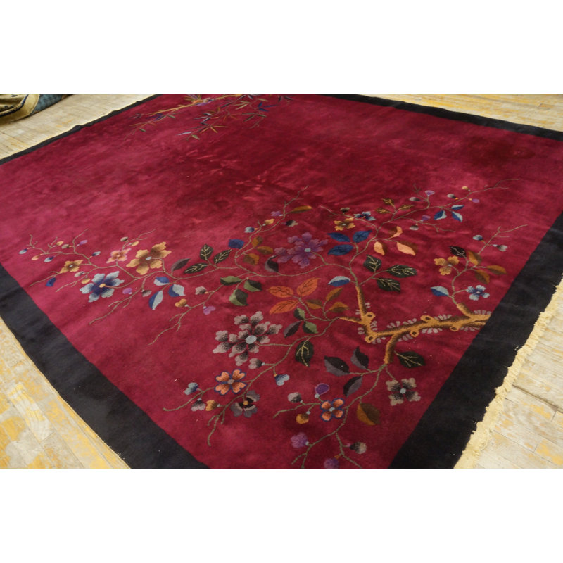 Solid Open Deep Red Maroon Color Field Antique Chinese Art Deco Rug