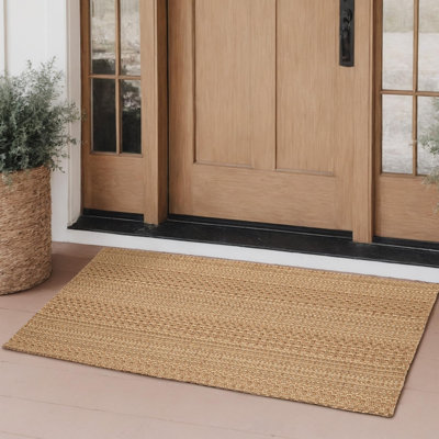 27.5"x43" Washable Outdoor Front Door Mat, Textured Natural Woven Low-Profile Patio Rug with Non-Slip Backing, Neutral Brown, for Porch, Entryway, Layering