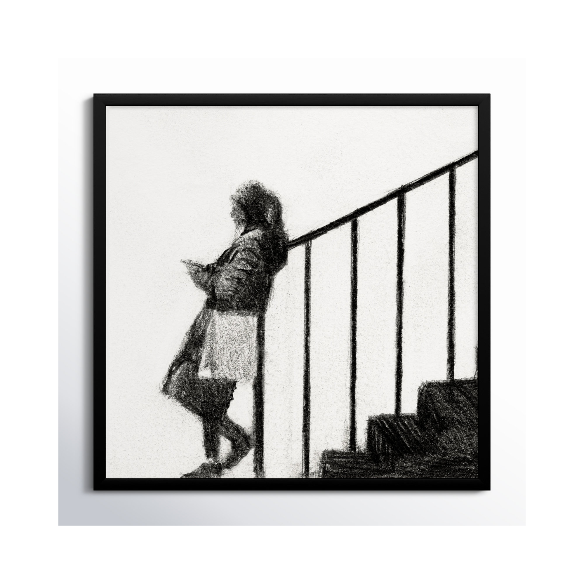 Waiting by Simon Schneiderman, 36" H x 36" W x 1.25" D, Black Wood