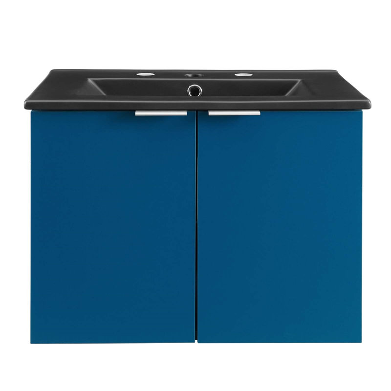 Maybelle 24" Wall-Mount Bathroom Vanity, Navy/Black