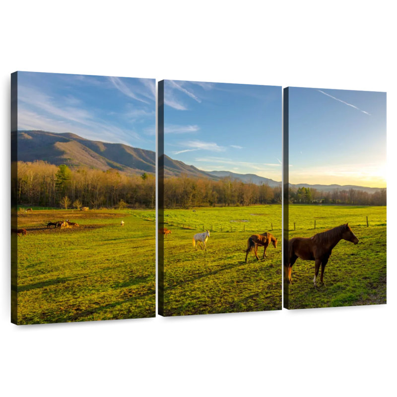 Alvord, chevaux dans un paysage de ferme, H 32 po x l 50 po
