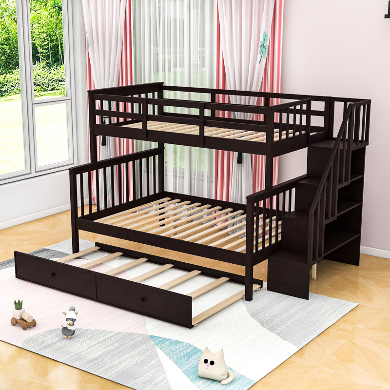Dekevious Kids Twin Over Full Bunk Bed with Trundle, Espresso